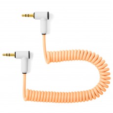 myVolts Candycords audio cable 3.5mm angled jack to 3.5mm angled jack, curly 20cm to 30cm, Sunset Peach